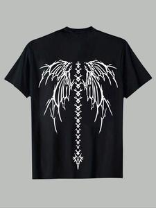 Men's Cartoon Wing Print Round Neck Tee, Loose Casual Short Sleeve T-shirt for Summer, Men's Top for Daily Wear, Tropical