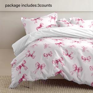 Bowknot Pattern Bedding Set, 3 Counts/set Including 1 Count Duvet Cover & 2 Counts Pillowcase without Filler, Soft Comfortable Bedding Set for Home Bedroom Hotel