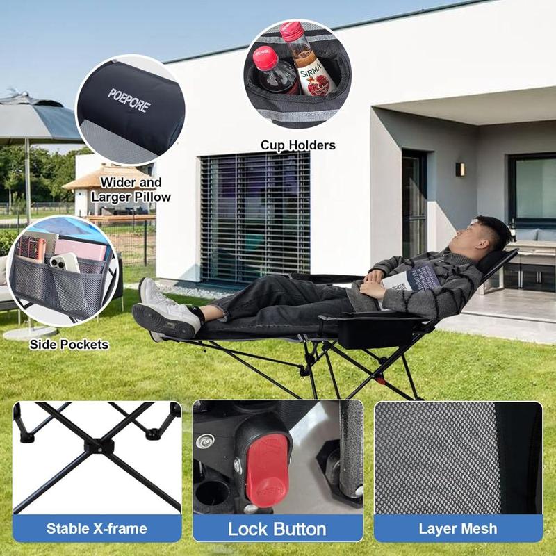 Set of 2 Reclining Camping Chair 4 Adjustments with Foot Rest Comfortable for Adults 120kg Folding Recliner Beach Chair 4