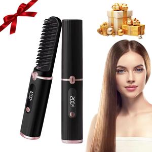 Rechargeable Wireless Hair Straightening Comb, Cordless Hair Straightener Brush, Dual Use Hair Curler Wand, Type-C Charging Portable Hair Straightener Wand, Adjustable Hair Straightener, Hair Styler, Hair Styling Tool for Home & Travel