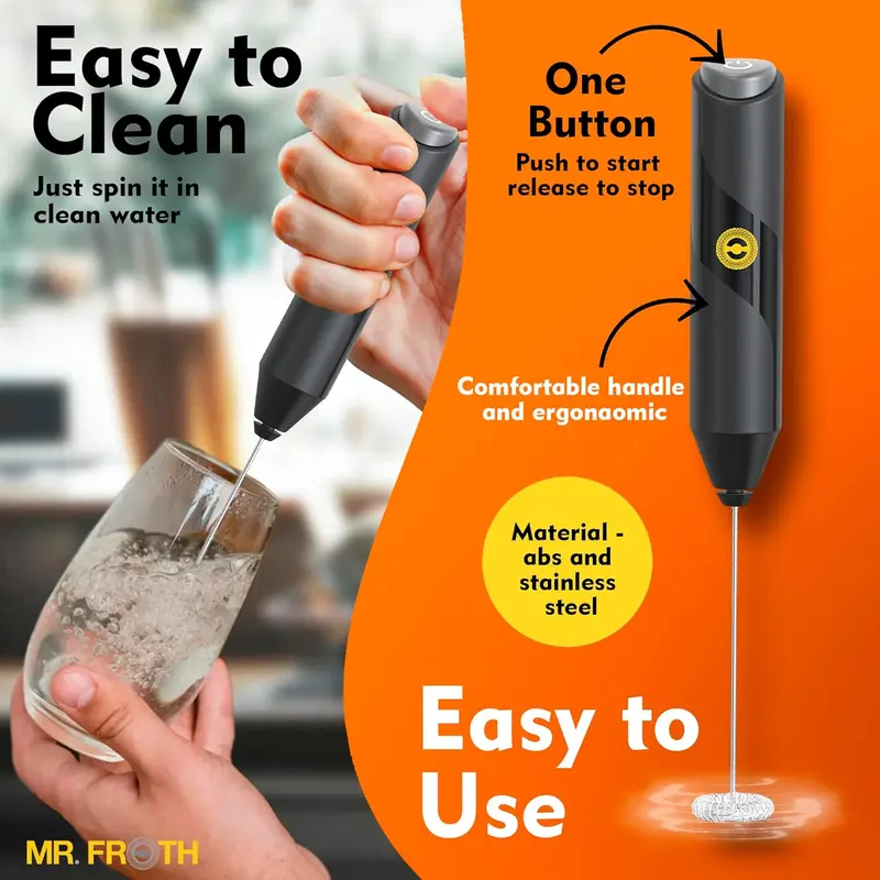 Handheld Milk Frother - Battery-Operated Coffee Frother Wand - Durable & Food-Safe Drink Mixer - Noise-Free, No Shaking - Electric Hand Held Coffee Whisk Frother for Matcha, Milkshake 2