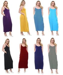 Findfashion Women's Cami Maxxi Dress With Pockets Casual Summer Long Dress Strappy Cami Maxi Dress