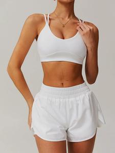 Women's Solid Color Crop Tank Top & Shorts Tracksuit Set, Sporty Casual Breathable Outfits for Tennis Gym Workout Running, Ladies Sportswear for All Seasons, Activewear