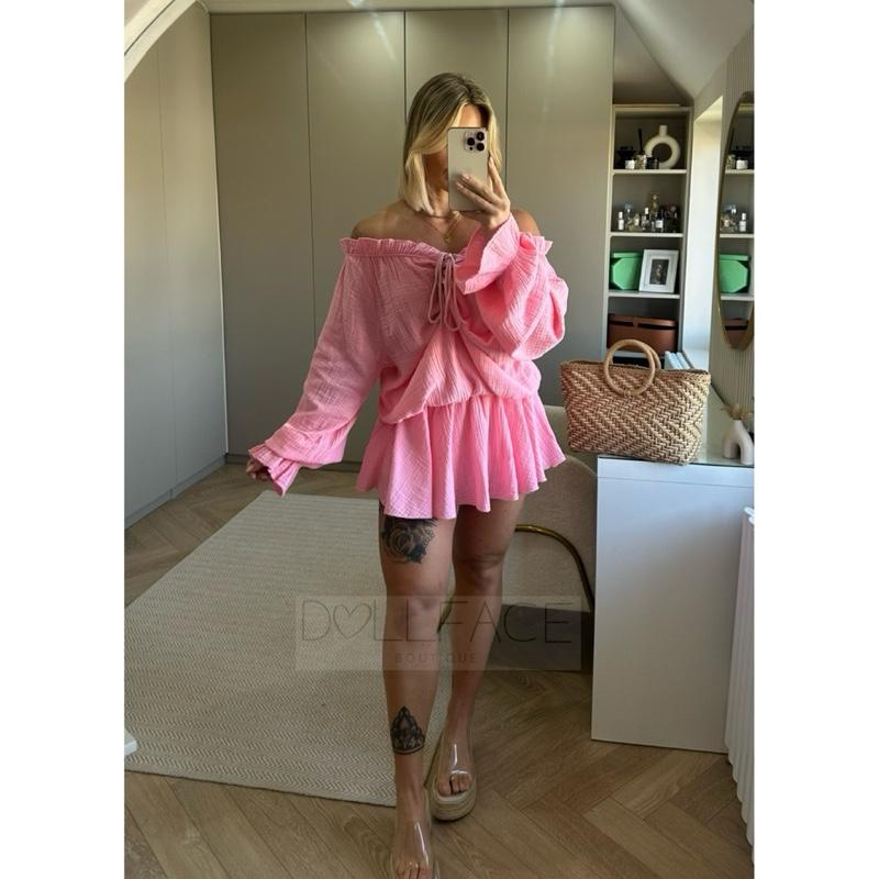 Doll Face Boutique Pink Bardot Off Shoulder Playsuit 0