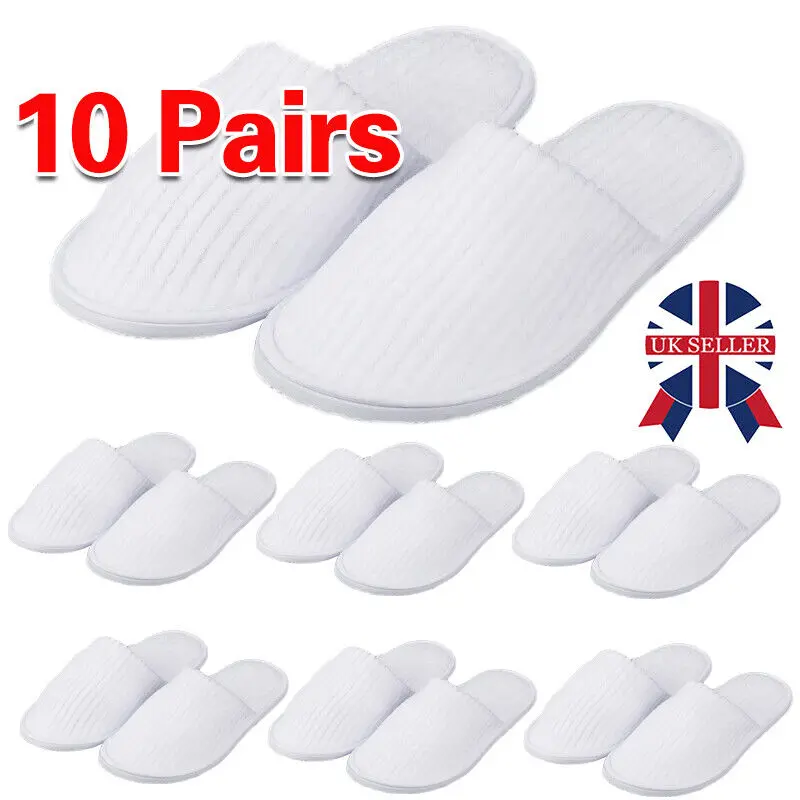 10x Spa Hotel Guest Slippers Closed Toe Towelling Disposable Coral Fleece Shoes