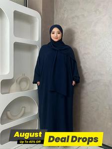 Women's Solid Pocket Hooded Islamic Abaya, Modest Casual Modesty Convenience Long Sleeve Maxi Robe Abaya for Spring & Fall, Lady Abaya, Loose Abayas, Glamorous Dresses, Solid Color Abaya Dress for Women, Modesty Muslim Clothing for Women