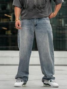 Men's Street Fashion Plain Wide Leg Jeans, Loose Casual Comfy Denim Trousers for Daily Wear, Fashion Men's Bottoms for Spring & Fall, Cotton