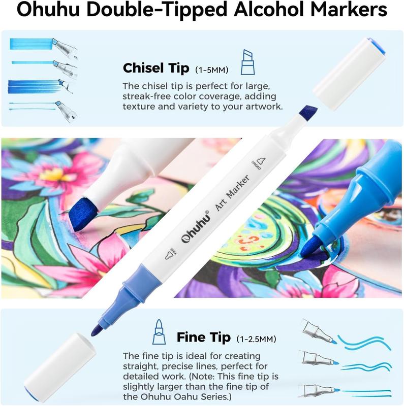 Ohuhu Alcohol Markers, 48 Colouring Pens Art Pens Markers Set for Architectural Design Double Tipped Chisel & Bullet Alcohol-Based Art Marker for Artists Drawing Sketching Anime and Manga 7d4039 colour 1