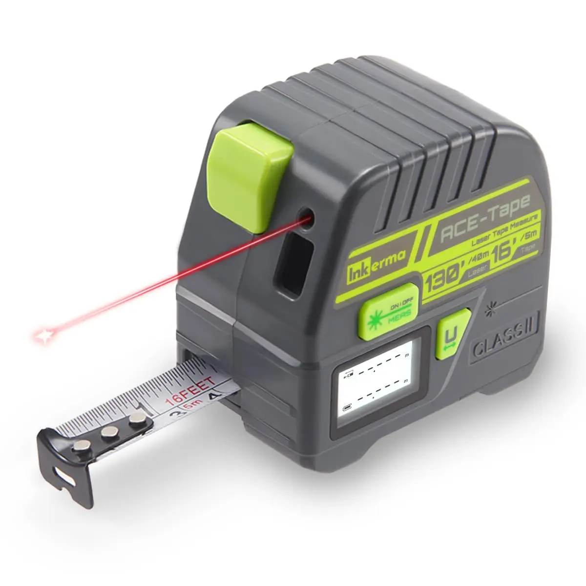 2-in-1 Laser Tape Measure, Inkerma 130Ft/40m Laser Measurement Tool & 16Ft/5m Measuring Tape, Digital Laser Tape Measure with M/in/Ft/Ft+in Units, LCD Display, Self-Locking Tape, Belt Clip