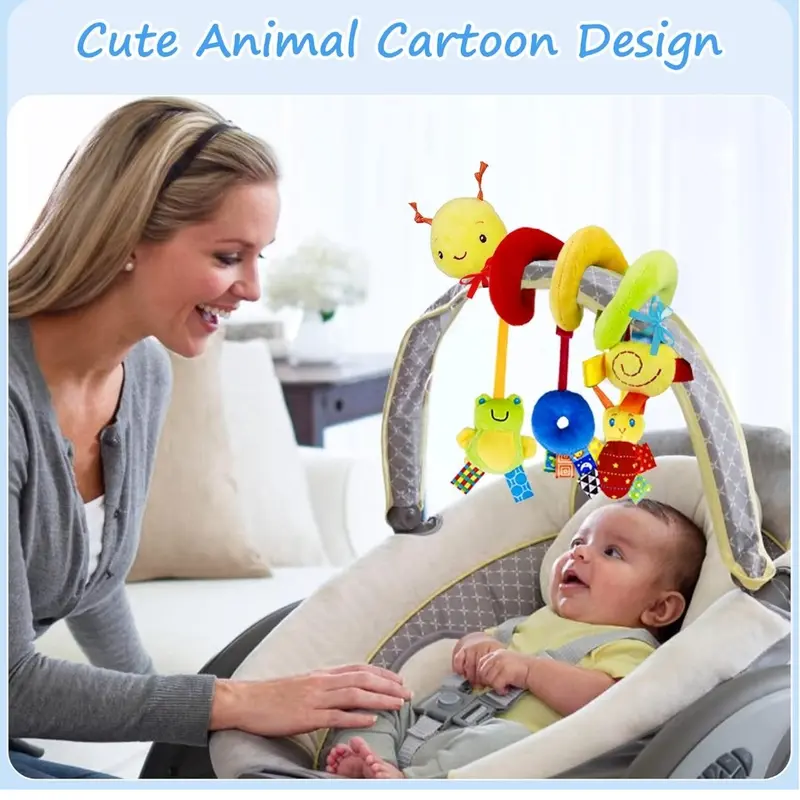 Children's Seat Toy 0-6 Months Spiral Stroller Newborn Toys, Mirror & Teether for Infant Visual & Auditory Development, Plush Hanging Children's Rattle Sensing Toy Mobile Cradle Suitable for 0 3 6 9 12 Boys and Girls Ideal Gift Gift, Idea 2025 7