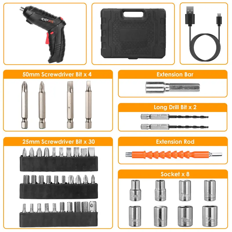 Cordless Drill Electric Screwdriver 47PCS Set Drill Driver Bits Rechargeable Kit 4