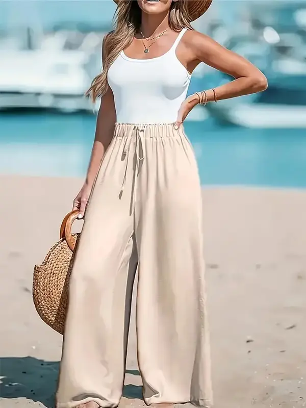 Ultra-Comfortable, Highly Breathable Stretchy High-waisted Loose-fitting Wide-leg Pants for Women's Effortless Chic Casual Everyday Fashion with a Touch of Elegance and Timeless Style Perfect for Relaxed Laid-back Looks Flare Pants Summer 2025 Outfits 5