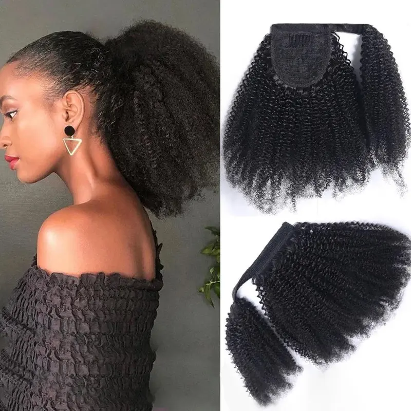 Afro Kinky Curly Drawstring Ponytail Brazilian Kinky Curly Wrap Around Ponytail 4B 4C Remy Hair 0