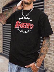 Men's Letter Print Round Neck Tee, Loose Casual Short Sleeve Crew Neck T-Shirt for Summer, Fashion Men's Top for Daily Wear