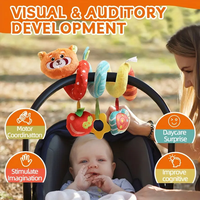 Children's Seat Toy 0-6 Months Spiral Stroller Newborn Toys, Mirror & Teether for Infant Visual & Auditory Development, Plush Hanging Children's Rattle Sensing Toy Mobile Cradle Suitable for 0 3 6 9 12 Boys and Girls Ideal Gift Gift, Idea 2025 3