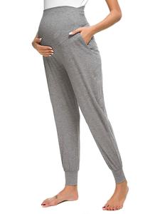Maternity Solid High Waist Pocket Pants, Casual Comfy Breathable Maternity Trousers for Spring & Fall, Maternity Bottoms for Daily Wear