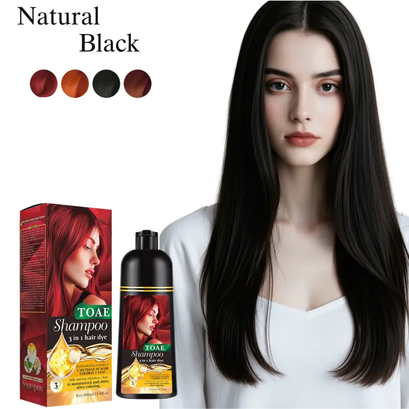 3-in-1 Herbal Hair Dye Shampoo – Quick and Effective, No Harsh Chemicals, Gentle on Hair, Long-Lasting Color – Fast White Hair Coverage, Natural Look, Unisex – Available in Chestnut Brown, Natural Black, Wine Red, Grey – Safe and Effective for All Hair Ty 0