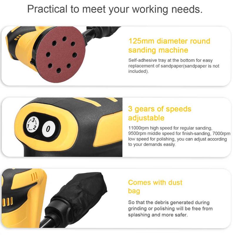 Product Introduction of For DeWalt 18V Battery 3-Speed Adjustable Electric Polisher Brushed Sander B 6