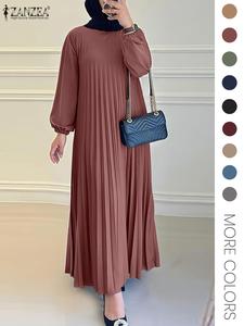 Women's Solid Color Bishop Sleeve Pleated Kaftan Dress, Modest Long Sleeve Keyhole Neckline Dress for Party Holiday Wedding Guest, Ladies Fall & Winter Clothes, Classy Modest Dresses