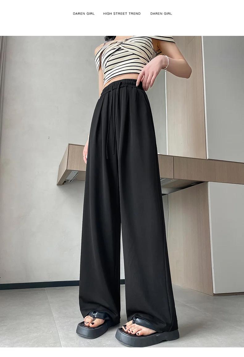 Product Introduction of 2025 New Summer Women's Casual Pants High Waist Solid Minimalism Loose Floor Length Wide Leg Trousers Female 47