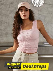 Women's Square Neck Sports Slim Fit Vest, Comfort Casual Breathable Tank Top for Summer Yoga Workout Exercise, Ladies Sportswear for Indoor Outdoor Wear, Tops for Women, Sleeveless Gym Clothes, Athletic Style Activewear, Soft Fit Athletic Clothing