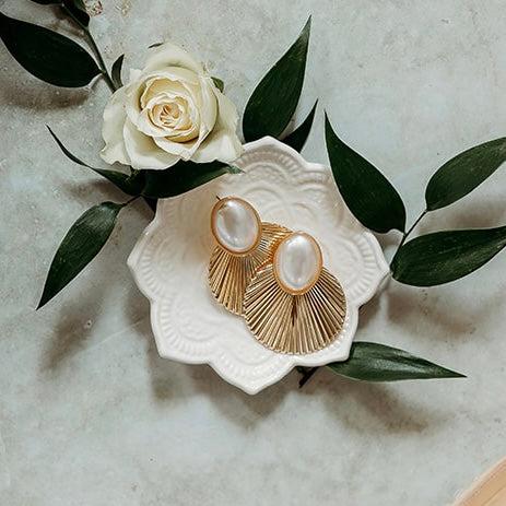 Gold Disc Fan and Pearl Earrings 3