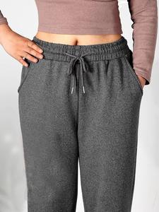Women's Solid Thermal Lined High Waist Jogger Pants, Sporty Casual Drawstring Pocket Sweatpants for Fall & Winter, Women's Sports Bottoms