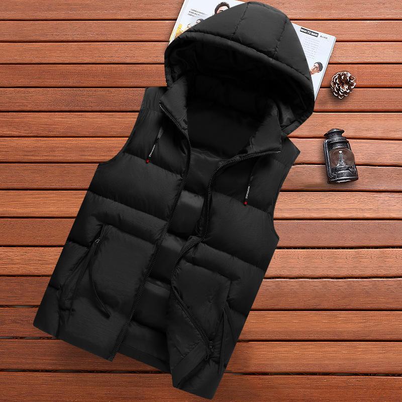 Product Introduction of Slim Fit Warm Hooded Vest for Women, Pure Color Womenswear Black 3