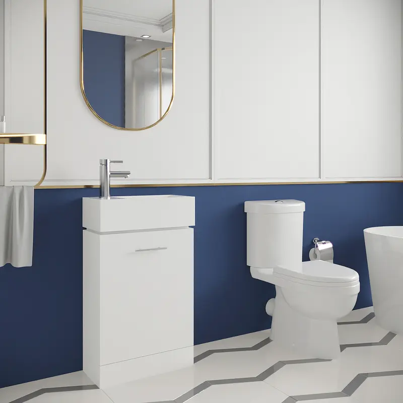 Cloakroom Suite - Floor Standing Vanity and Toilet Set - Gloss White 2