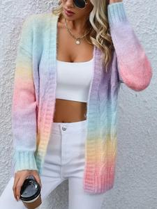 Women's Colorful Ombre Drop Shoulder Cardigan, Casual Long Sleeve Open Front Knitwear for Spring & Fall, Cardigans for Women, Women's Knitting Clothing for Daily Wear