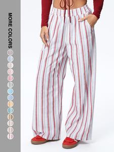 Women's Striped Print Pants, Casual Comfy Fitted Elastic Waist Trousers for Outdoor Wear, Ladies Bottoms for All Seasons