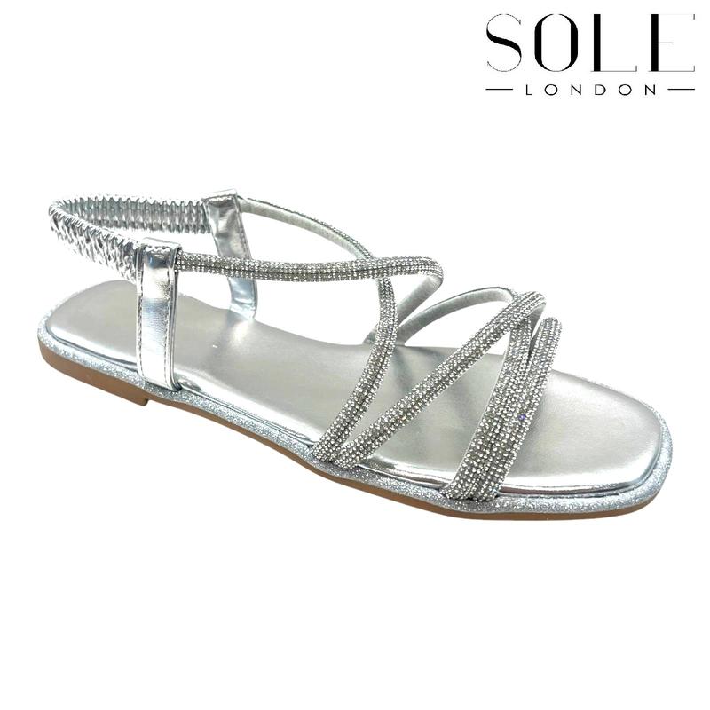 Women's Diamante Slip On Sandals with Flat Heel 5