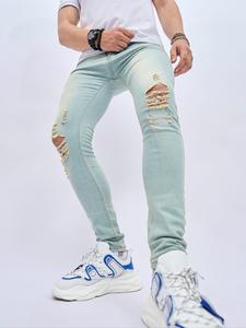 Men's Regular Fit Solid Ripped Jeans, Casual Comfy Denim Pants for Daily Wear, Fashion Men's Bottoms for All Seasons, Cotton