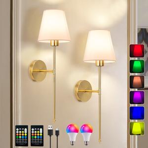 Rechargeable Wall Mounted Light, 2 Counts RGB Color Changing Wall Light with Remote Control, Multifunctional Wall Lamp for Bedroom, Living Room & Corridor