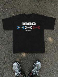 Men's Letter & Number Print Round Neck Tee, Loose Casual Fashion Short Sleeve T-shirt for Summer, Men's Top for Daily Wear, Tropical