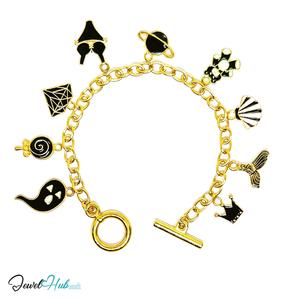 Weekend Whimsy Charm Bracelet · Gold-Tone Plated · Glossy Black Motifs · 19cm