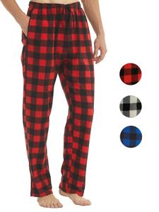 Men's Plaid Print Drawstring Waist Pajama Pants, Casual Soft Comfortable Polar Fleece Elastic Waist Loungewear Trousers for Fall & Winter, Warm Men's Bottoms for Daily Wear