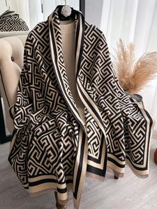 Boho Style Geometric Pattern Double Sided Thickened Shawl, Women's Casual Soft Warm Long Scarf for Fall & Winter, Fashion Accessories for Women & Men