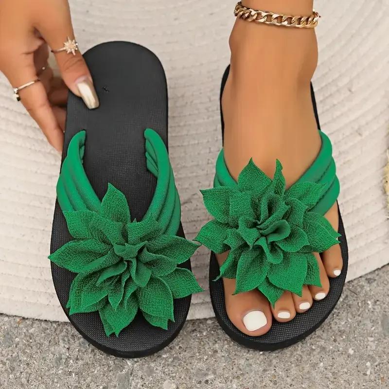 Flip Flops Women, 1PC Women's Floral Flip Flops – Stylish Vacation Slip-On Sandals with 3D Flower Embellishments, Lightweight and Breathable, Perfect for Beach Holidays, Poolside Relaxation, Summer Travel, Ideal Gift for Girlfriend, Wife or Friends Travel 5