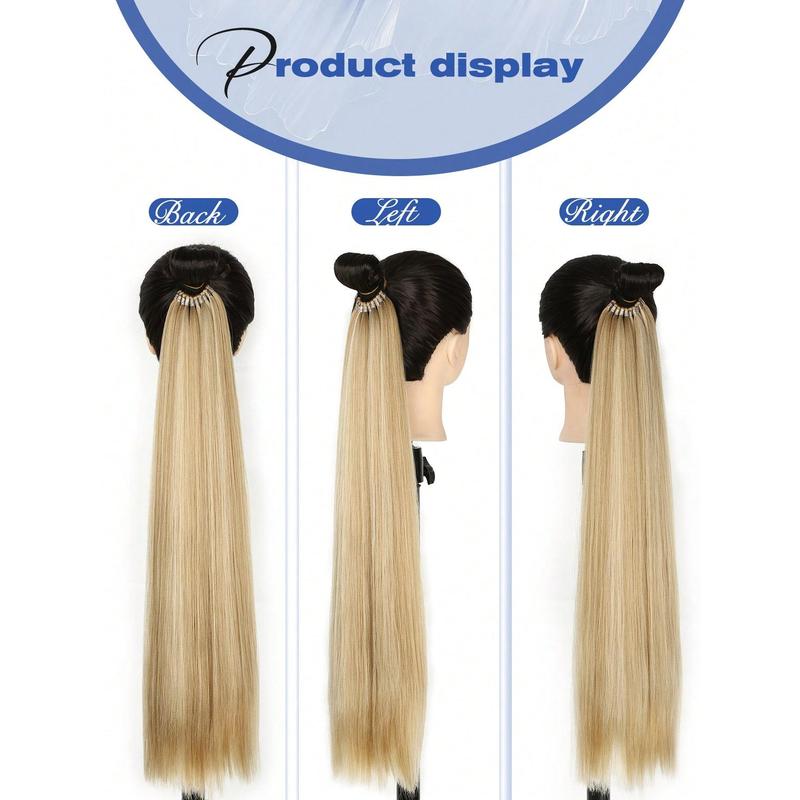 26 Inch/34 Inch Ponytail Extensions, Versatile Elastic Band Black Brown Gold Burgundy Ponytail Heat Resistant Extension For Women, Long Straight DIY Wrap Around Ponytail Soft Natural Synthetic Pony Tails For Christmas New Year Carnival Music Festival 6