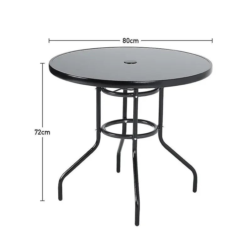 80CM Metallic and Tempered Glass Garden Table with Parasol Hole – Outdoor Dining Essential 4