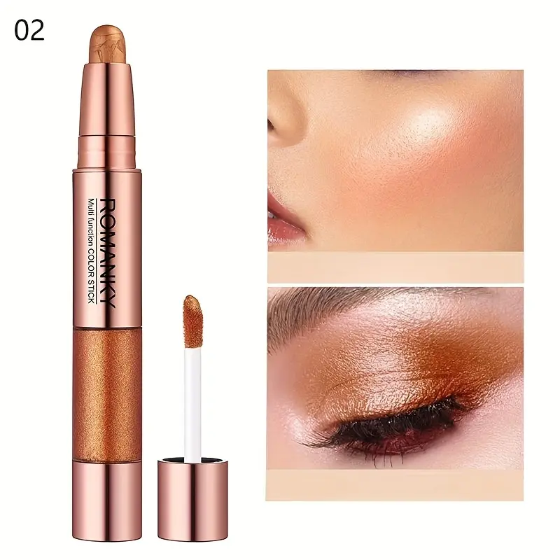6 Colors 2-in-1 Highlight Stick + Highlight Liquid - Smooth Highlight Stick with Glitter Highlight Liquid and Flocked Brush Head, Can Be Used As Eye Shadow, Facial Highlighter for Bold Stage Makeup, Smoky Makeup,perfect Gift 5