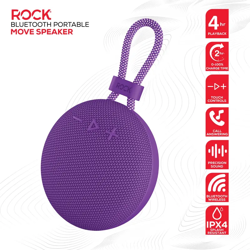 Rock Move Portable Bluetooth Speaker Purple - Perfect for Audio and Smartphone Use 0
