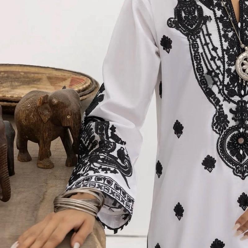 Pakistani Outfit Winter Collection - Embroidered White - Long Sleeve 1