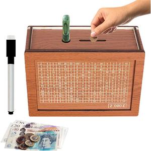 Money Saving Challenge, Decorative Money Bank Box Money Saving Box With Erasable Pen Wooden Money Saving Box Reusable Cash Vault Money Jar for People Savings Challenge Gift Set Traditional Ornaments
