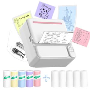 Portable Mini Thermal Paper Printer with Printing Paper & Printing Paper, Multifunctional Wireless Mobile BT Connection Printer & Printing Paper, Learning Devices For Kids Students