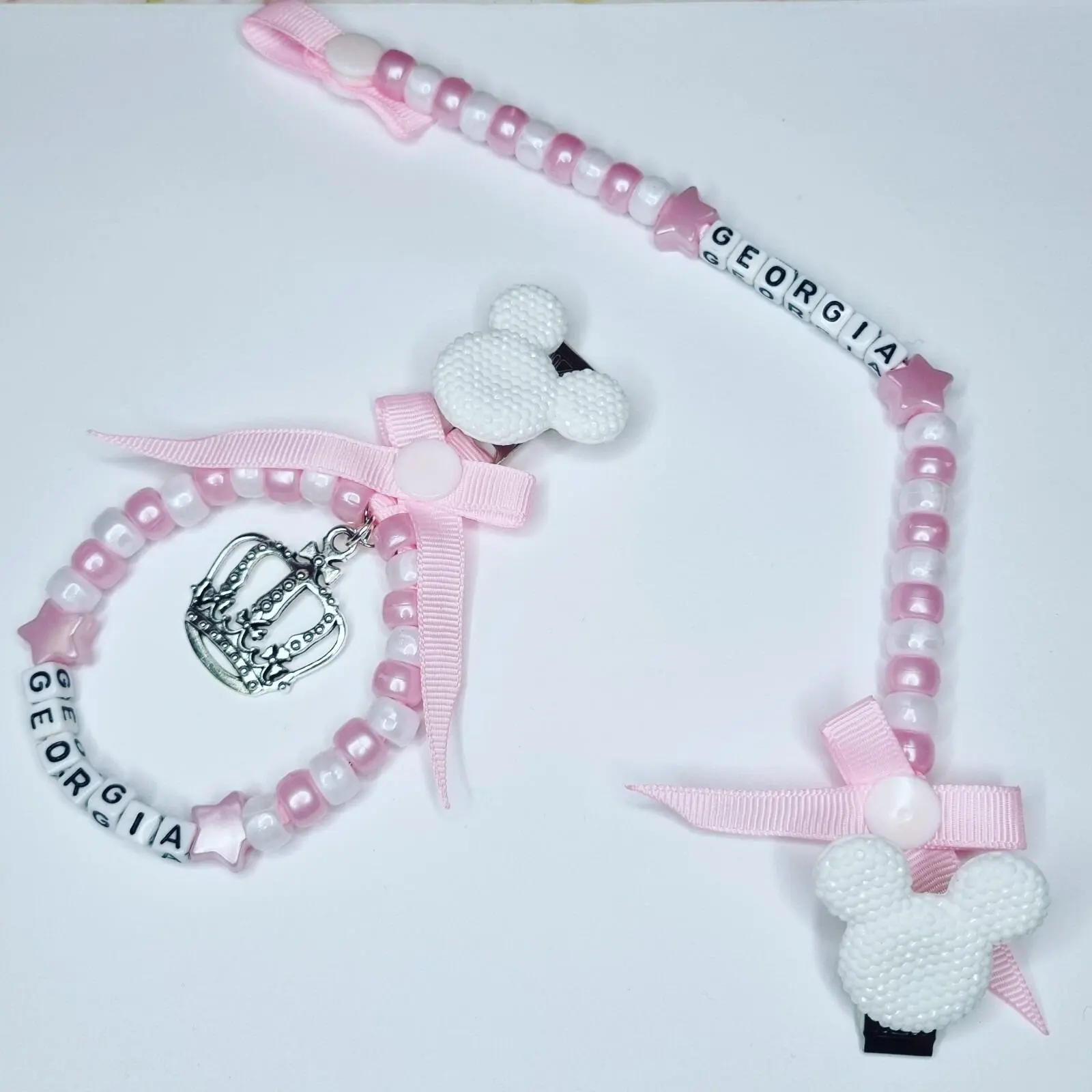 Personalised Dummy  Clip and Pram Charm Soother Strap Baby Boys Girls Dolls Pink Blue Gold Silver White Navy Black Bling Designer Any Name Colour  SALE zxcxcz74