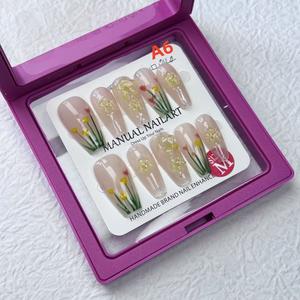 A6 Hand-pressed nails, wearing nail ice, hand-painted three-dimensional tulip flower, a best-selling fresh and light fake nail piece press  nails