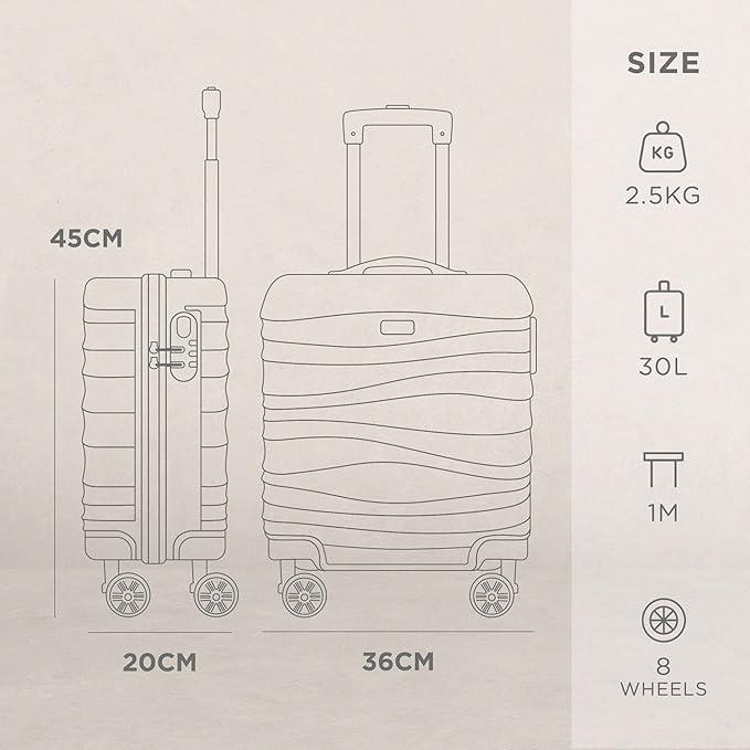 Wave Cabin Suitcase 45x36x20cm - Lightweight Double Wheel Luggage Bag, 2 Internal Pockets, Telescopic Handle 3 Heights, Durable ABS Hard Shell - Approved by Most Airlines 3