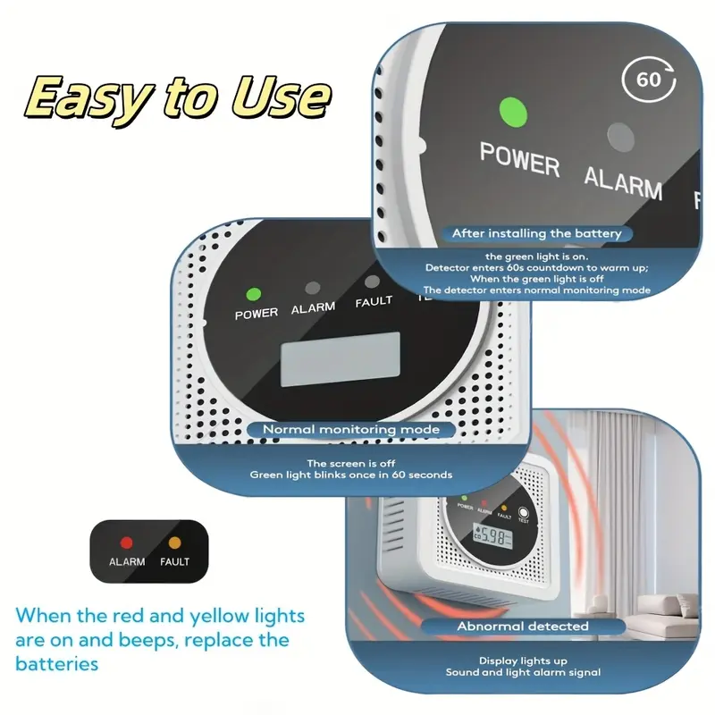 2-in-1 Carbon Monoxide and Smoke Detector | LED Indicators for CO & Smoke Alarm | Suitable for Home and Kitchen Safety | Sleek White Design with Easy-to-Read Display, Smoke Alarms for Home 4